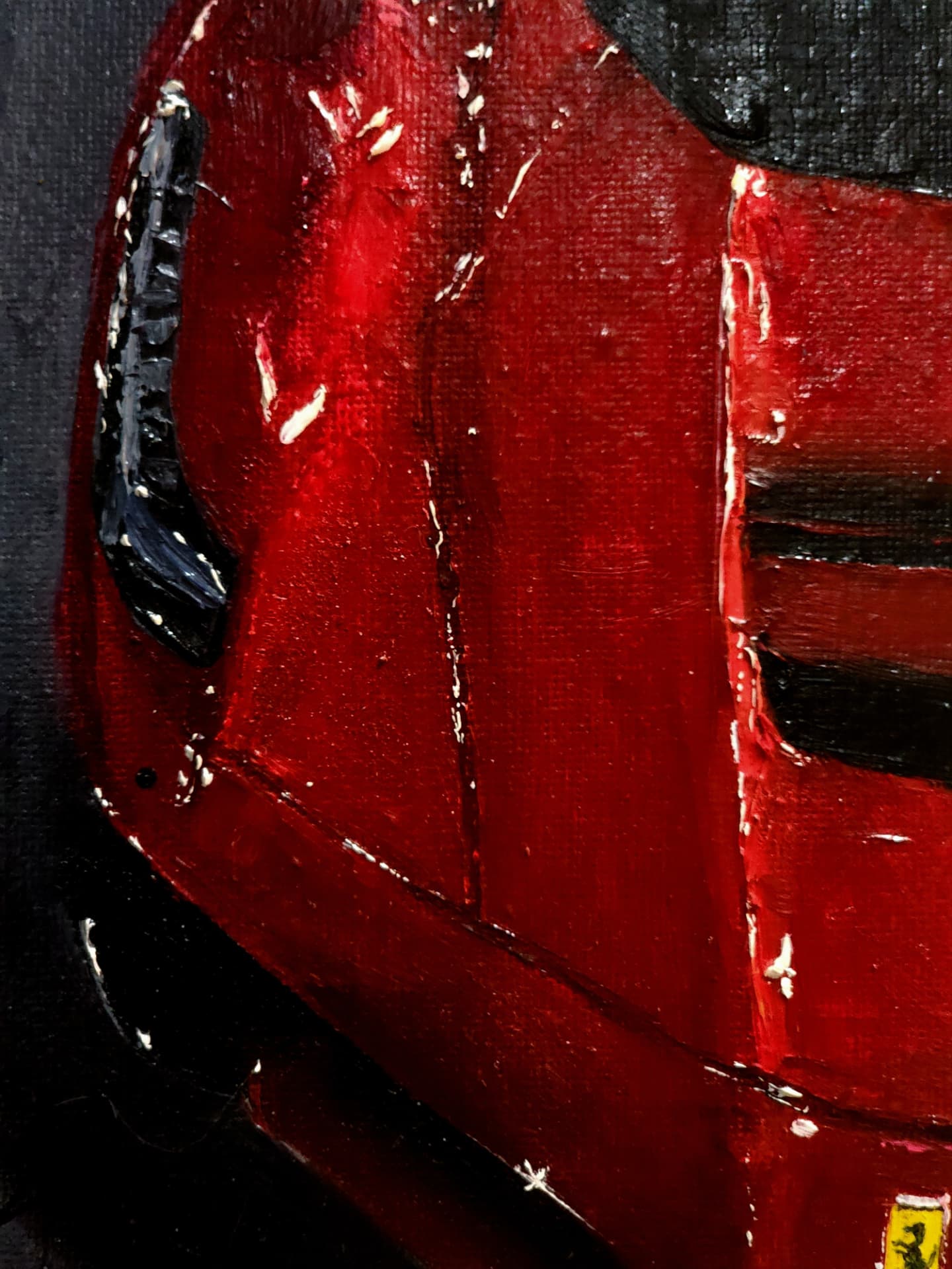 Macro detail of oil paint brushwork on an automotive fine art canvas