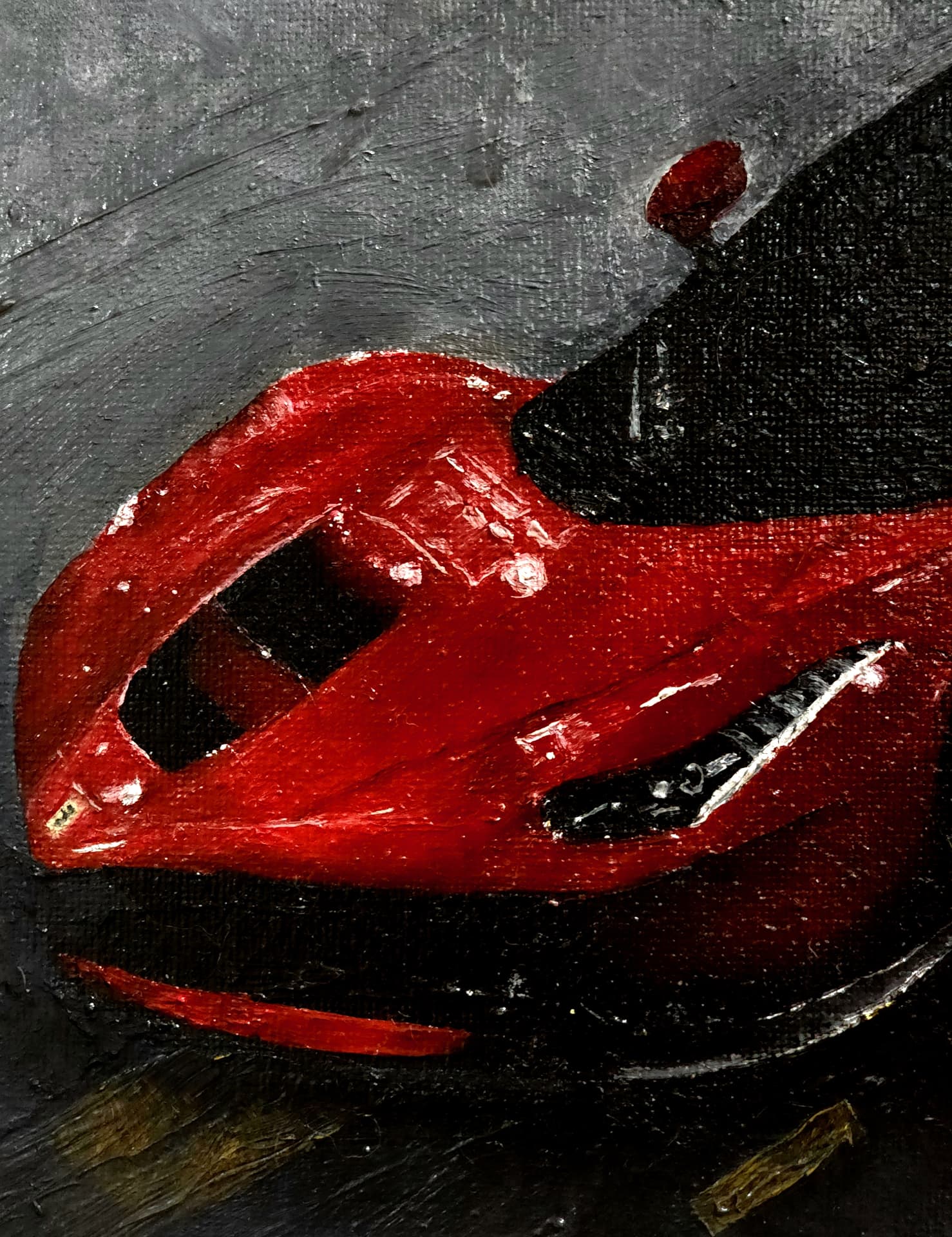 Macro detail of oil paint brushwork on an automotive fine art canvas