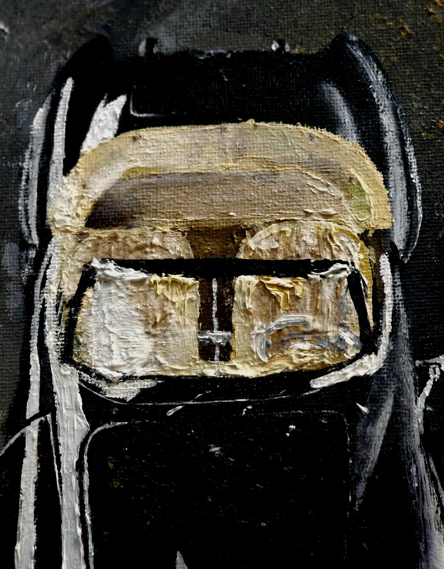 Macro detail of oil paint brushwork on an automotive fine art canvas